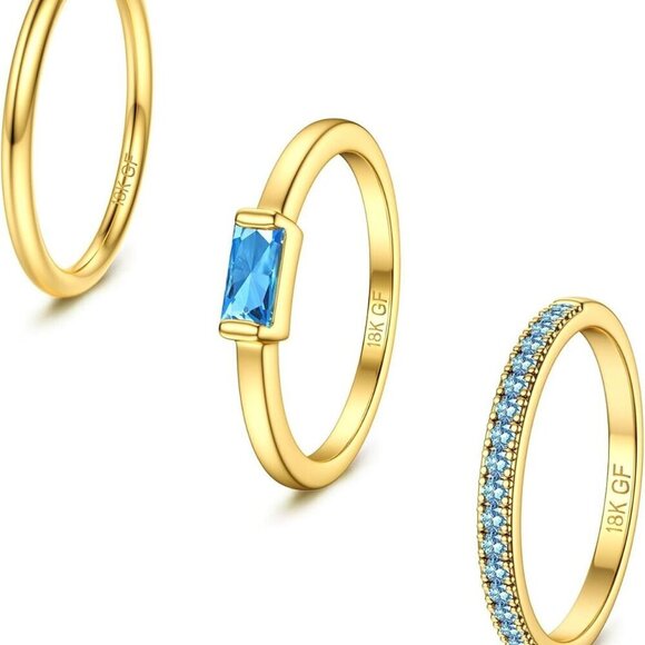 Jewelry - Gold Stackable Birthstone Rings for Women - 18K Gold Filled Non Tarnish Dainty G